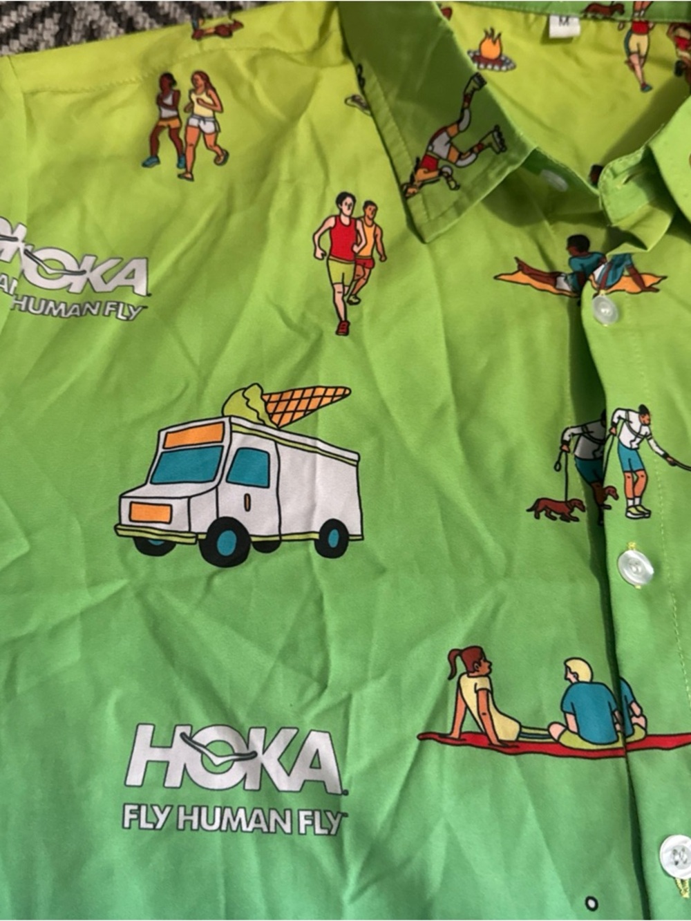 Rare- Hoka Hawaiian Button Up Medium Short Sleeve Beach Fly Human Fly - Picture 2 of 7